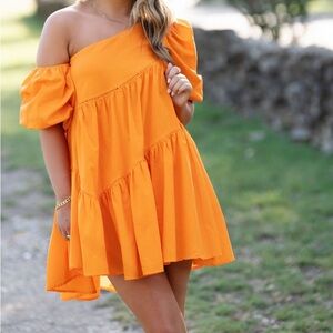Showpo Orange One Shoulder Ruffled Sundress